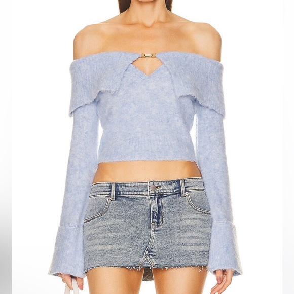 Cult Gaia Audie Off the Shoulder Knit Top in Ice Blue